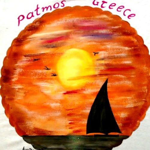 Μπλούζα παιδική ζωγραφισμένη,Ηλιοβασίλεμα καραβι