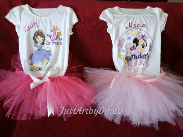 Σετ φούστα TuTu -μπλουζα γενεθλίων ,Minnie Mouse - Image 2